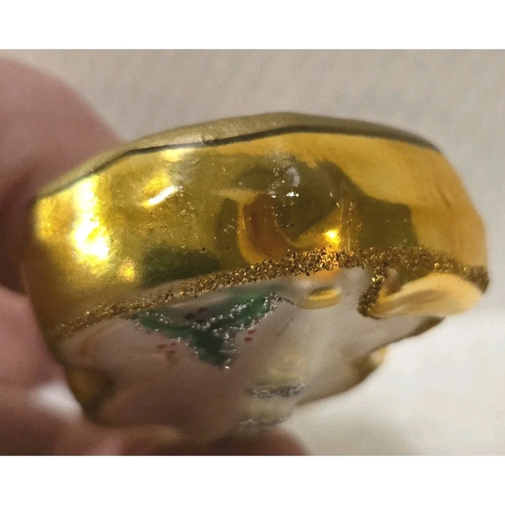 Vintage Pacconi Blown Glass Violin Christmas Ornament White Gold Glitter Holly